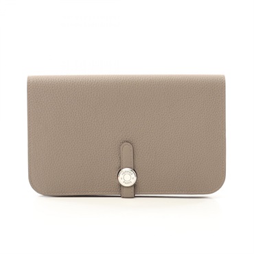 HERMES Dogon GM Bifold purse wallet C Taurillon Clemence gris asphalt Used SHW