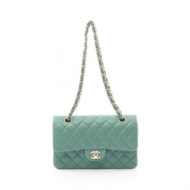 CHANEL Matelasse W flap chain Shoulder Bag A01112 Lambskin Green Used GHW