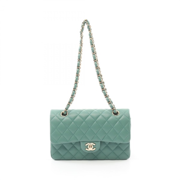 CHANEL Matelasse W flap chain Shoulder Bag A01112 Lambskin Green Used GHW