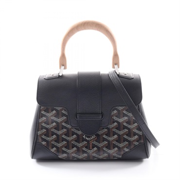 GOYARD Saigon Mini Hand shoulder crossbody bag canvas leather Black Brown Used