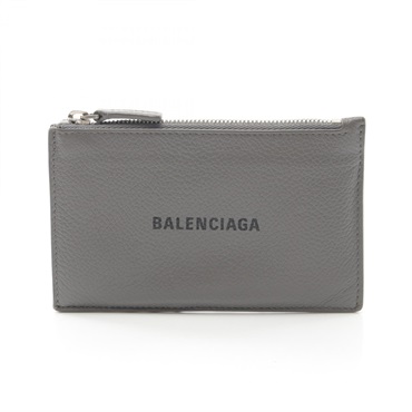 BALENCIAGA Large Coin Card case wallet 640535 leather Gray Used unisex logo