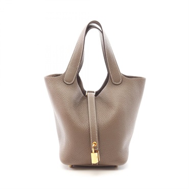 HERMES PicotinPM Hand tote bag Y Taurillon Clemence Etoupe Grey Used GHW