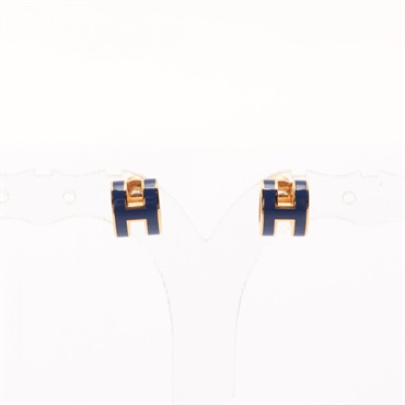 HERMES MINI POP H Pierced earrings Gold Plated Blue tie Used