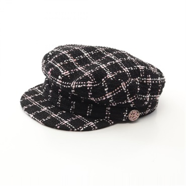 CHANEL COCO Mark button hat 53cm cap #S cotton Black Pink White