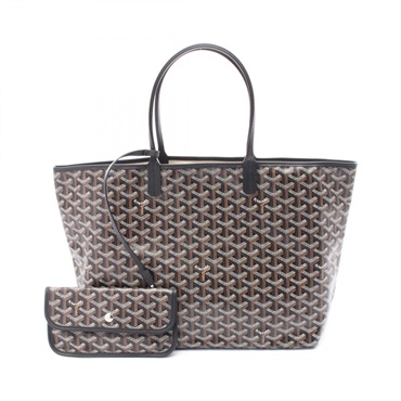 GOYARD Saint Louis PM Tote Bag PVC coated canvas leather Black Brown Used Women