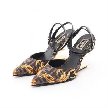 FENDI × VERSACE FENDACE FF Pattern High Heel Slingback Sandals 8J8304 Canvas #36