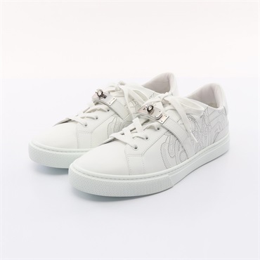HERMES Day Kelly sneakers shoes #41 lace-up flats leather White