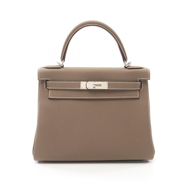 HERMES Kelly 28 Hand shoulder bag W inside stitched Togo leather Etoupe Grey