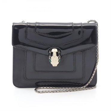 BVLGARI Serpenti Forever Chain Shoulder Bag Patent leather Black Used crossbody