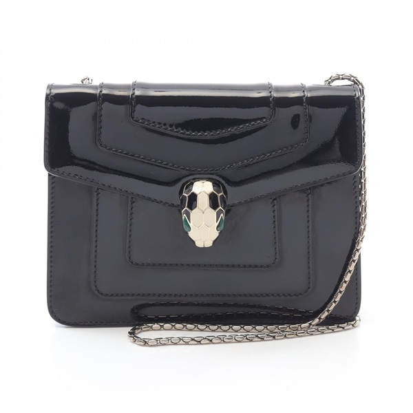BVLGARI Serpenti Forever Chain Shoulder Bag Patent leather Black Used crossbody