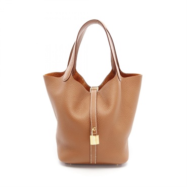 HERMES Picotin MM Handbag W Taurillon Clemence Gold GHW