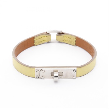 HERMES Micro kelly Bracelet bangle 16.5cm R leather Yellow Used SHW