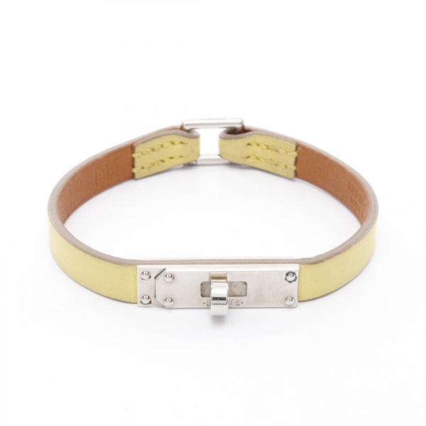HERMES Micro kelly Bracelet bangle 16.5cm R leather Yellow Used SHW
