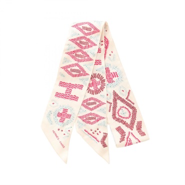 HERMES Twilly KELLY EN PERLES Scarf silk Beige Pink Multicolor Used Women