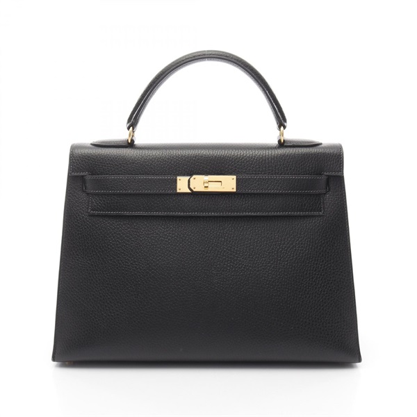 HERMES Kelly 32 Shoulder Handbag V Ardennes leather Noir Black Used Sellier GHW