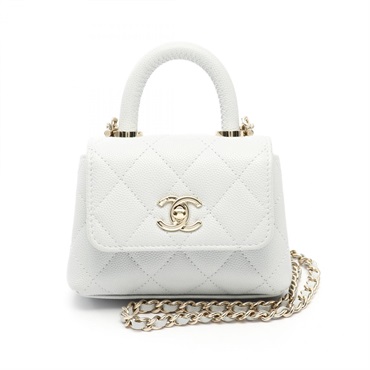 CHANEL Coco Handle Mini Matelasse Chain Shoulder Bag leather Blue Used Women GHW