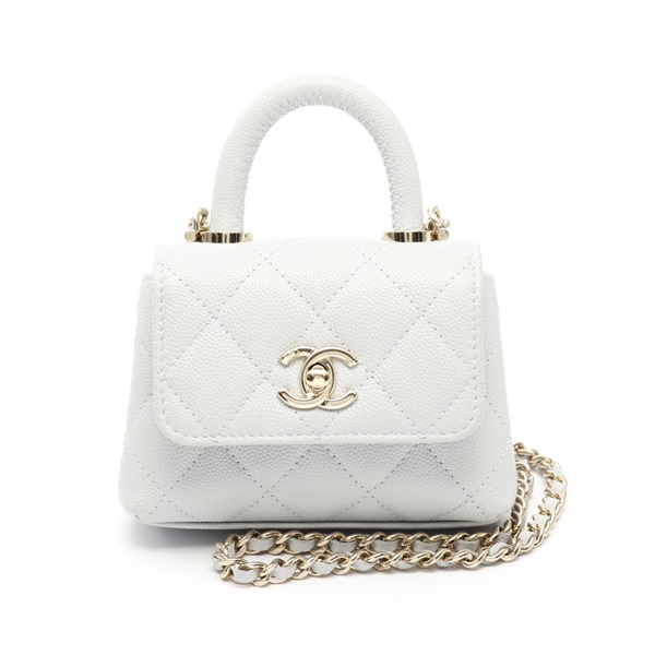 CHANEL Coco Handle Mini Matelasse Chain Shoulder Bag leather Blue Used Women GHW