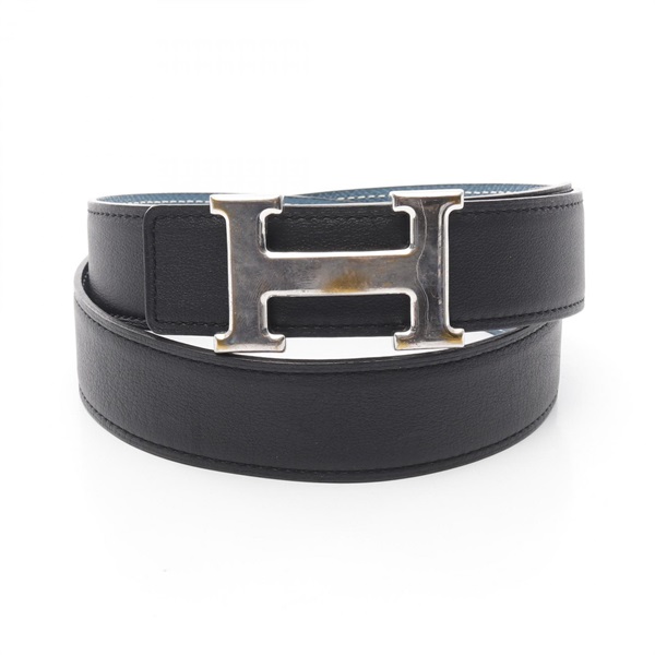 HERMES Constance H Belt Swift leather Epsom Black Blue Used mens SHW R