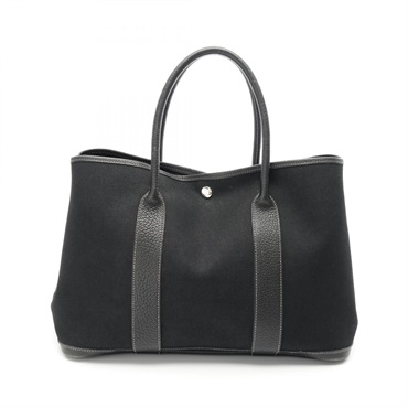 HERMES Garden party PM Tote Bag Toile officier leather canvas Black Used T SHW