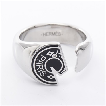 HERMES Carrousel Ring Stainless Steel Black Used unisex US size 10.25 #62