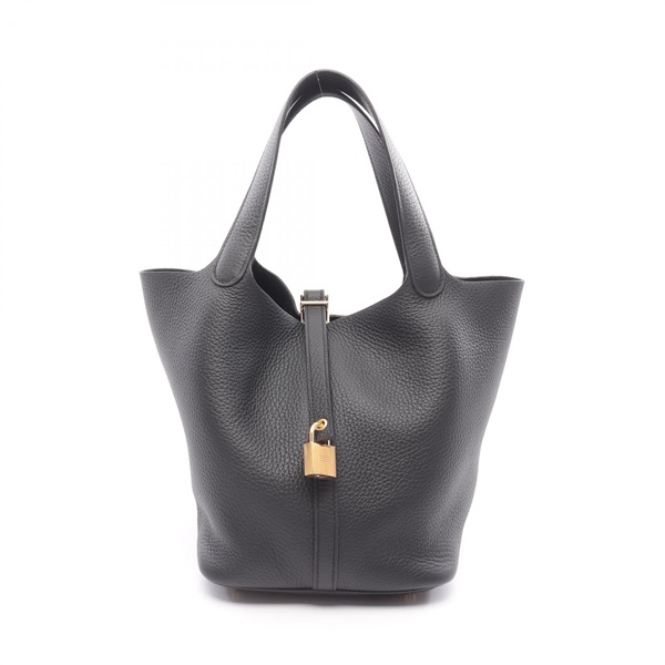 HERMES Picotin MM Handbag K Clemence leather Black Noir Women GHW