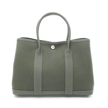 HERMES Garden party TPM Tote Bag K Negonda leather Toile officier Green SHW