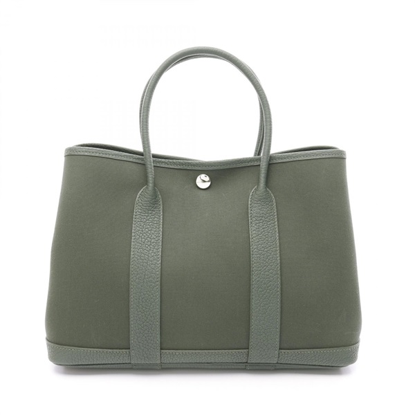 HERMES Garden party TPM Tote Bag K Negonda leather Toile officier Green SHW