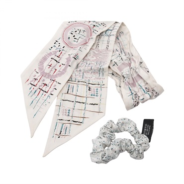 CHANEL COCO Mark Scrunchie Scarf silk White Multicolor Used Women CC
