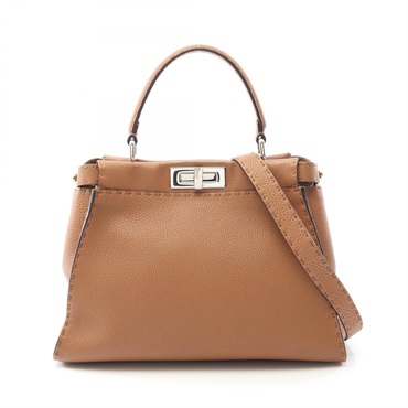 FENDI Peek-a-boo regular Hand shoulder crossbody bag 8BN290 leather Brown Used