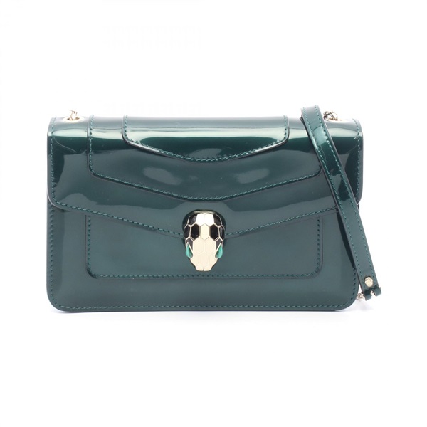 BVLGARI Serpenti Forever Shoulder crossbody Bag Patent leather Green Used Women