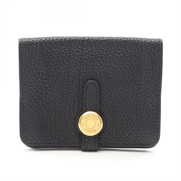 HERMES Dogon Card Case holder D Togo leather Black Used GHW