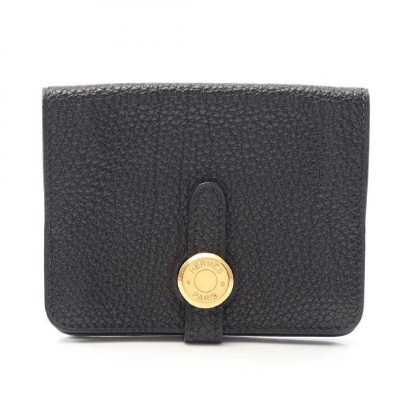 HERMES Dogon Card Case holder D Togo leather Black Used GHW