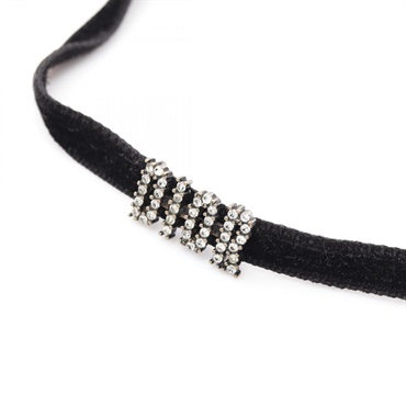 Christian Dior Logo Choker necklace SS artificial Stone Velour Black 28-35cm