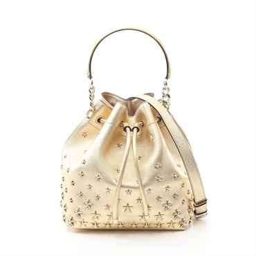 JIMMY CHOO Hand drawstring shoulder crossbody bag studs leather Gold Used