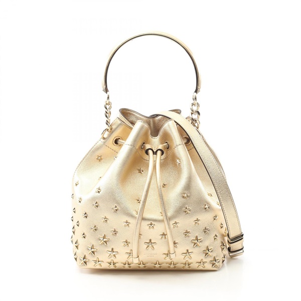JIMMY CHOO Hand drawstring shoulder crossbody bag studs leather Gold Used