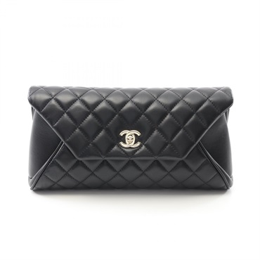 CHANEL Matelasse business clutch second bag Lamb leather Black Used GHW