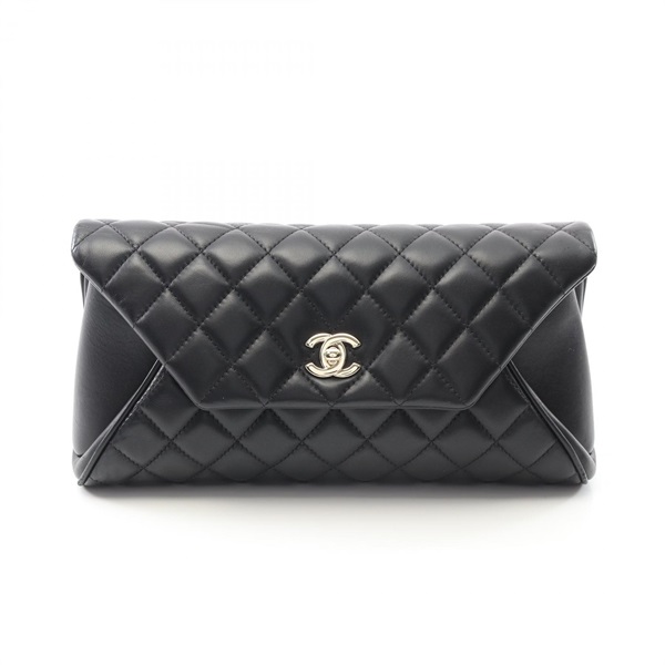 CHANEL Matelasse business clutch second bag Lamb leather Black Used GHW