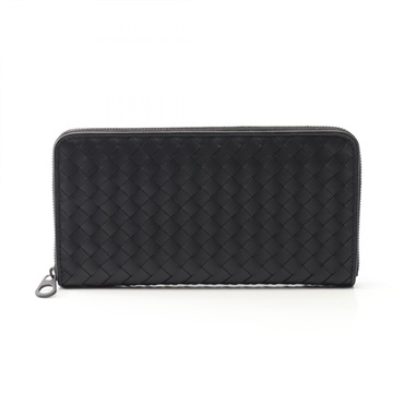 BOTTEGA VENETA Intrecciato Around Long Wallet Purse Leather Black Used Unisex
