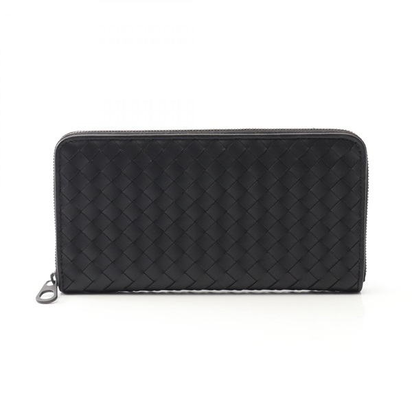 BOTTEGA VENETA Intrecciato Around Long Wallet Purse Leather Black Used Unisex