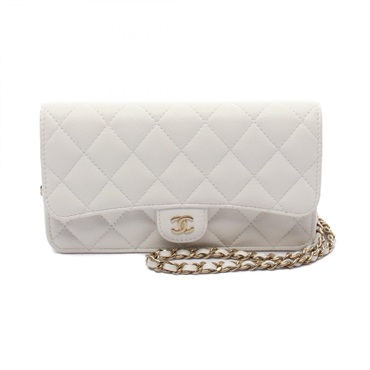 CHANEL Matelasse Chain Wallet Crossbody Shoulder Bag AP3744 Calfskin White GHW