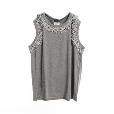 CHANEL Tweed Trim sleeveless tops P37918V27004 cotton Gray Used Women size 46