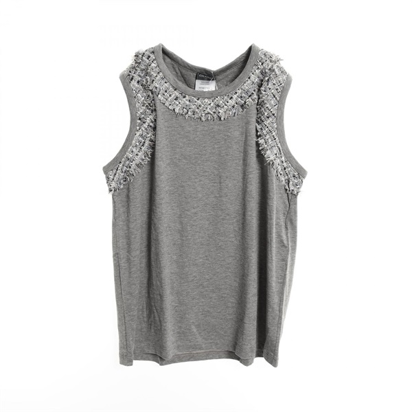CHANEL Tweed Trim sleeveless tops P37918V27004 cotton Gray Used Women size 46
