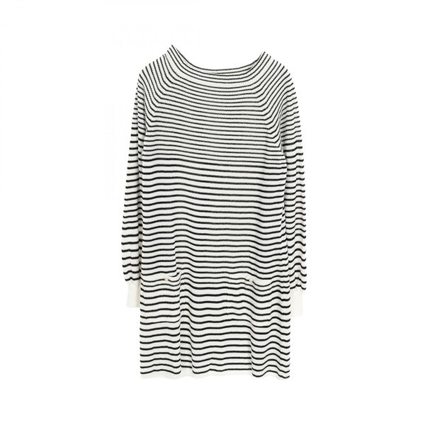 CHANEL Coco Pearl Button Dress P56166K07345 Polyester Cupra B&W #40 Used Women