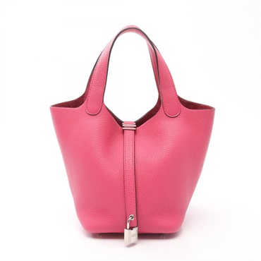 HERMES Picotin Lock PM Handbag U Maurice leather Pink Rose shocking Used SHW