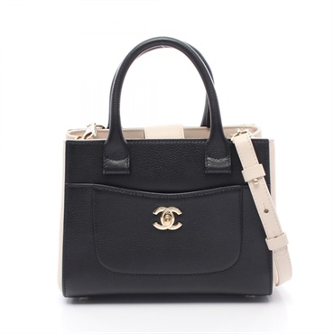 CHANEL Neo Executive Small Shoulder Tote Handbag A69929 leather Black Beige GHW