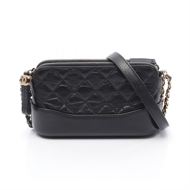 CHANEL COCO Mark chain Shoulder Bag A94505 leather Black Used Women GHW CC