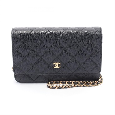 CHANEL Matelasse Chain Wallet Shoulder Bag AP0250 Calfskin Black GHW Used Women