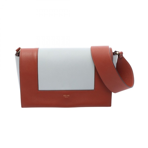 CELINE Frame Medium Shoulder Bag 180263 Leather Blue Brown Used Phoebe Philo