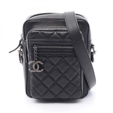 CHANEL CC Matelasse Crossbody Chain Shoulder Bag Leather Black Used Women
