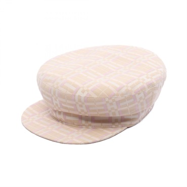 HERMES Deauville H Quilt hats 251061N silk cotton Beige Pink Used Women size 58